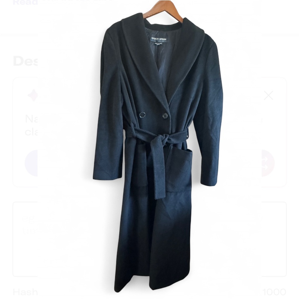 Giorgio Armani Size 42 Cashmere Classic Black Over Coat Peacoat  Made in Italy